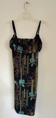 BCBG Max Azria Small Tropical Bamboo Print Cowl Neck Slip Dress
